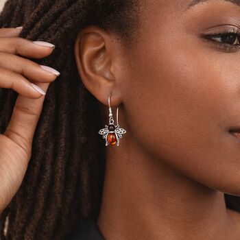 Sterling Silver Baltic Amber Bee Drop Earrings – 15mm, 3 of 5