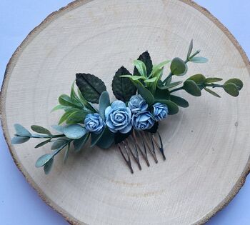 Dusty Blue Flower Hair Comb, 2 of 7