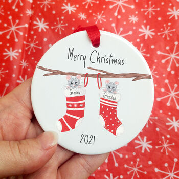 Personalised Stocking Mice Christmas Tree Decoration, 7 of 9