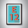 E12 Newham, Redbridge Typography Postcode Print, thumbnail 3 of 10