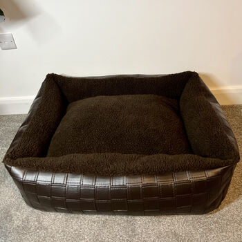 Woven Effect Vegan Leather Fleece Lined Sofa Dog Bed, 3 of 8