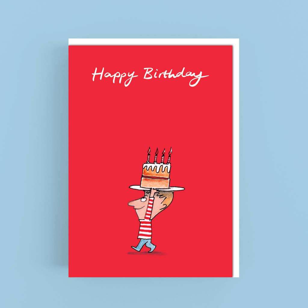 Happy Birthday Boy Carrying Cake Card