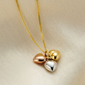 Mixed 9ct Gold Heart Charm Necklace, 3 of 5