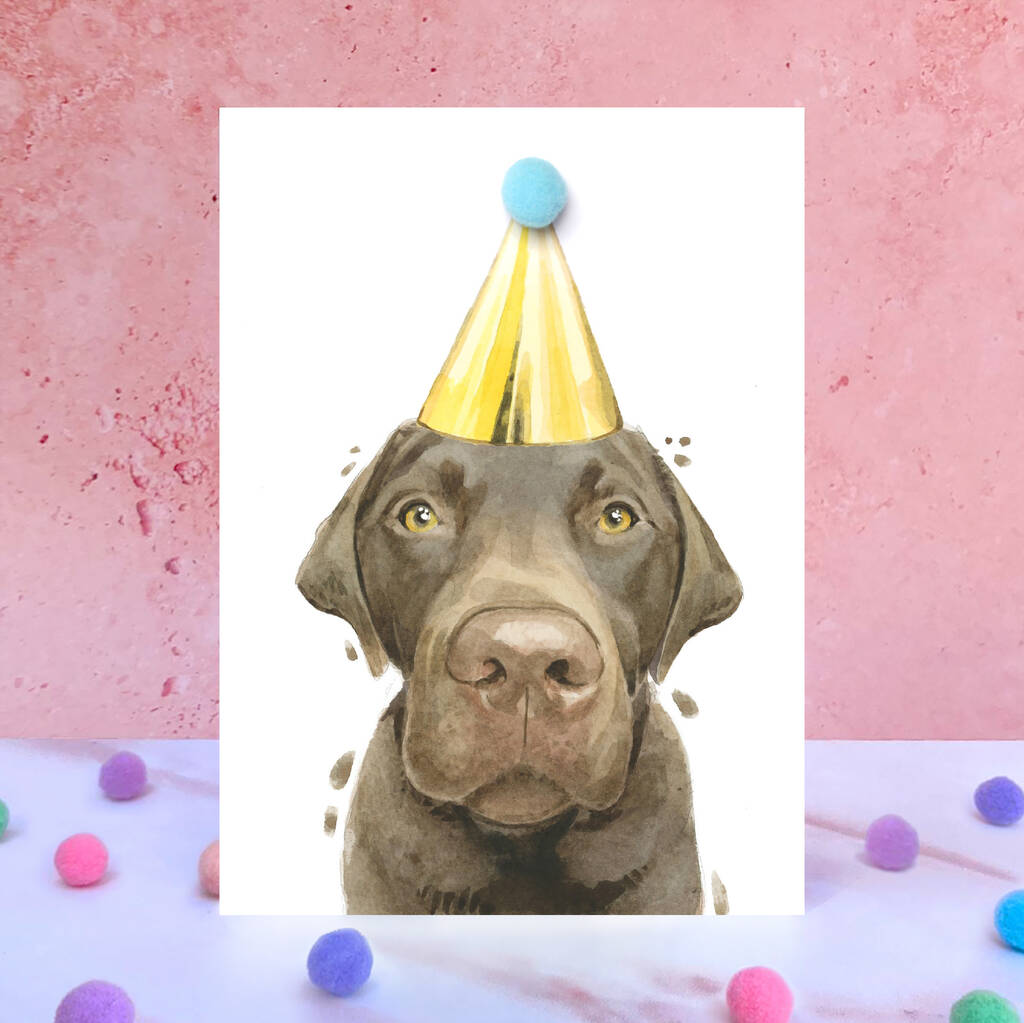 Chocolate Labrador Pompom Birthday Card