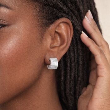 Chunky Sterling Silver Pave Open Hoop Earrings, 4 of 6