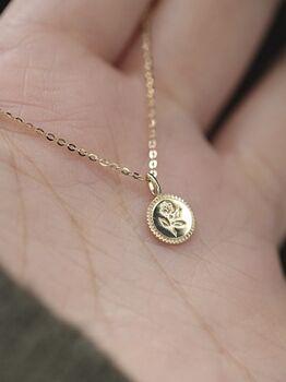 Dainty Gold Plated Rose Coin Flower Necklace, 2 of 7