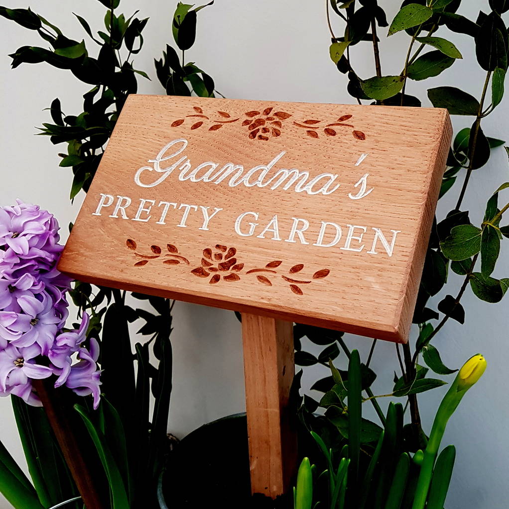 Personalised Engraved Oak Floral Garden Plaque By Winning Works