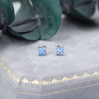 Aquamarine Blue Cz Flower Stud Earrings, 7 of 11