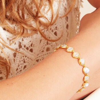 Baroque Pearl Gold Plated Silver Bracelet, 4 of 9
