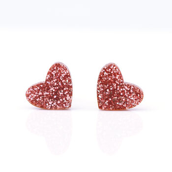 Laser Cut Rainbow Glitter Love Heart Earrings Studs, 7 of 12