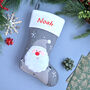 Personalised Grey Knitted Stocking With Santa, thumbnail 2 of 4