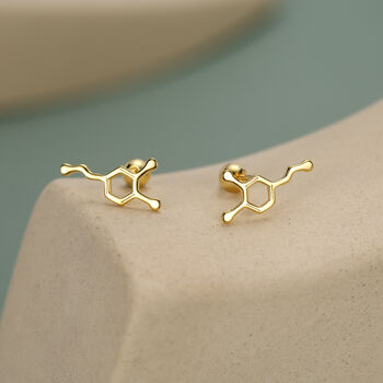Sterling Silver Serotonin Molecule 18 G Screw Back Stud Earrings, 3 of 12