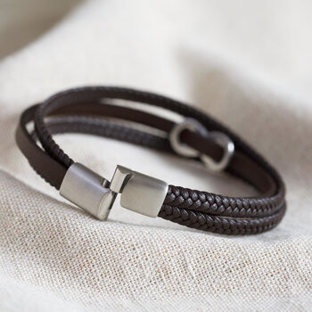 Men's Personalised Leather Stainless Infinity Bracelet, 8 of 12