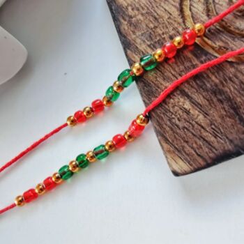 Red Beads Slim Thread Rakhi For Raksha Bandhan, 3 of 8