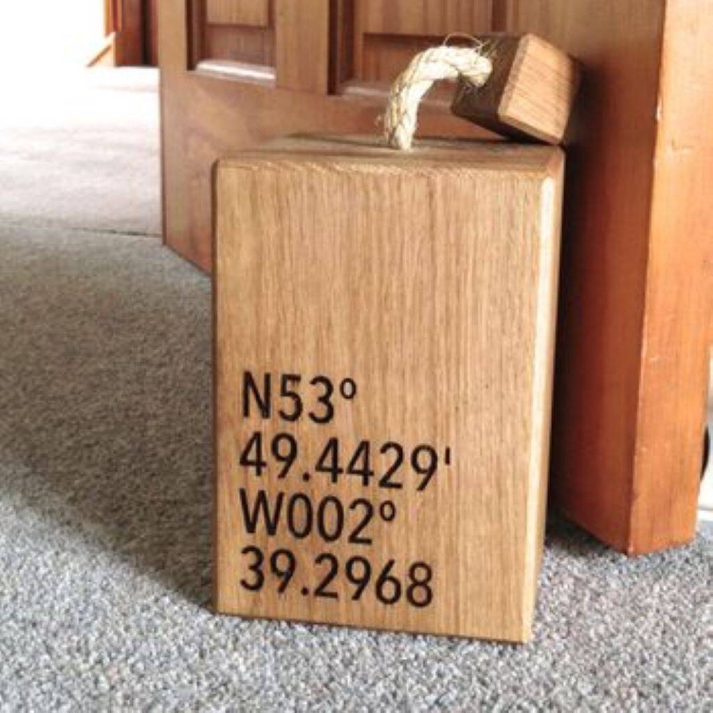 Personalised Oak Doorstop For Sally By Bespoke & Oak Co