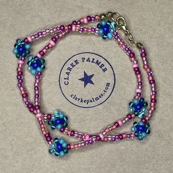 Pink And Blue Beaded Daisy Choker, 3 of 6