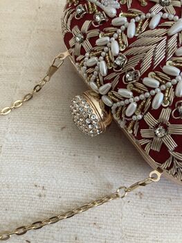 Maroon Handcrafted Embroidered Oval Clutch Bag, 7 of 10