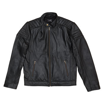 Mens Black Leather Biker Jacket, 4 of 9