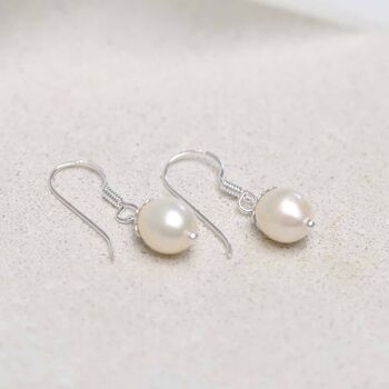 Sterling Silver Dew Drop Small Pearl Earrings, 3 of 5