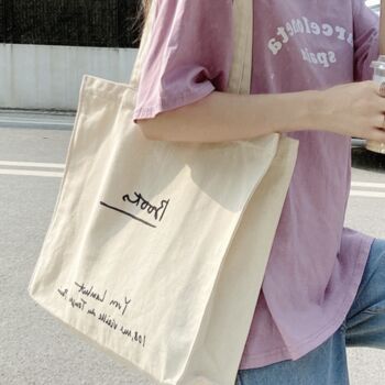 Cream Yellow Black Book Lover Lightweight Tote Shoulder Cotton Canvas Bags, 2 of 7