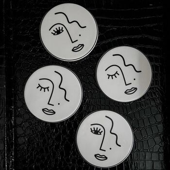 Face Abstract Line Art Set Of Four Coasters, 3 of 4