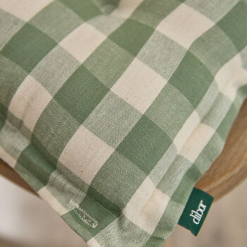 Set Of Two Green Gingham Seat Pads With Buttons, 6 of 6