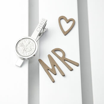 Personalised Silver Plated Lucky Sixpence Tie Clip, 4 of 6