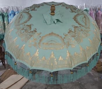 Mint Green And Gold Hand Painted Garden Parasol, 4 of 4
