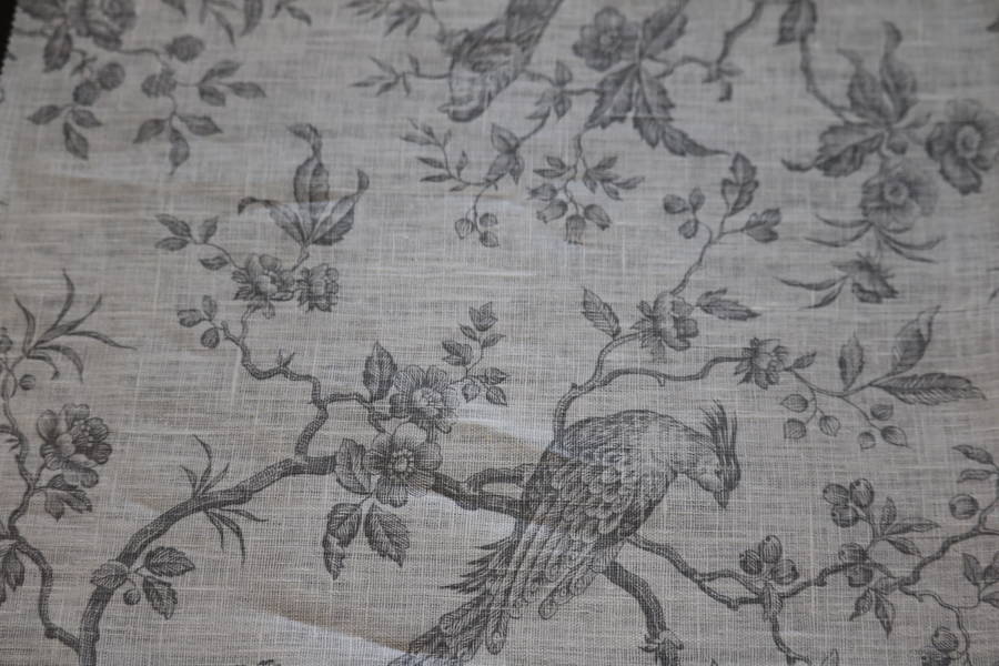 Blue Bird On White Linen Fabric By Victoria Jill