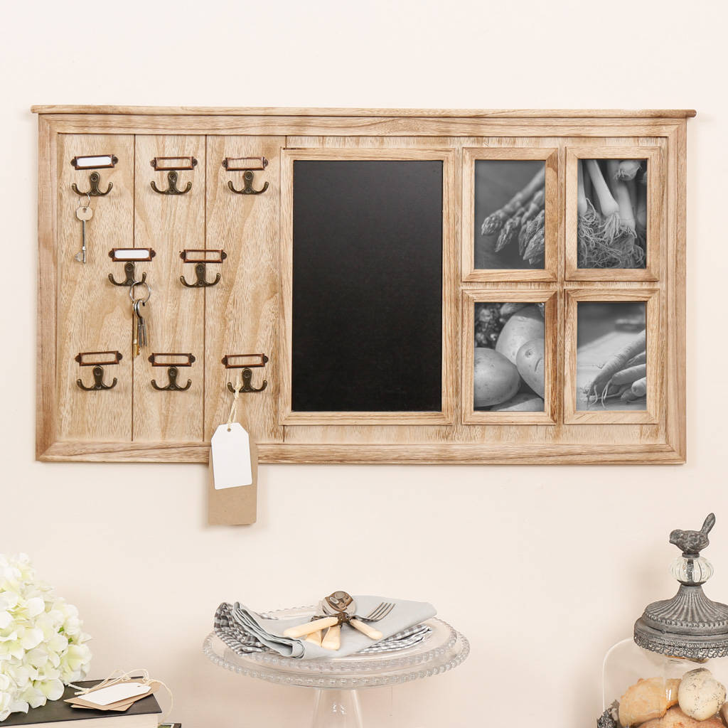 Wooden Family Memo Board With Hooks And Photo Frames By ...
