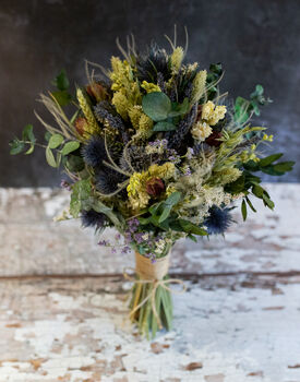 Dried Flower Wedding Bouquet With Dried Thistles, 4 of 5
