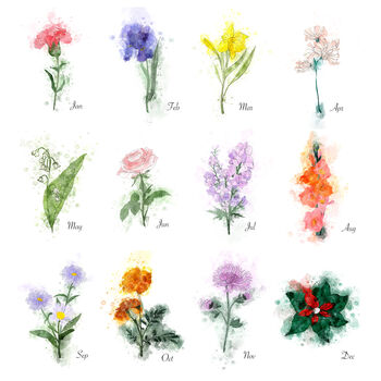 Family Birth Flower Bouquet Watercolour Print, 6 of 11