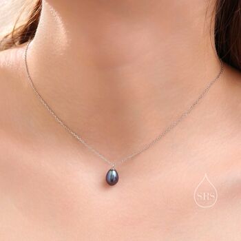 Natural Black Pearl Necklace In Sterling Silver, 3 of 10