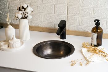 Round Hammered Solid Copper Kitchen And Bathroom Sink – Drop In Or Undermount Model, 5 of 5