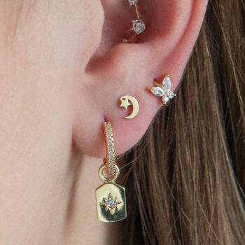 14 Carat Gold Moonlight, Solid Gold Labret Earring, 2 of 5