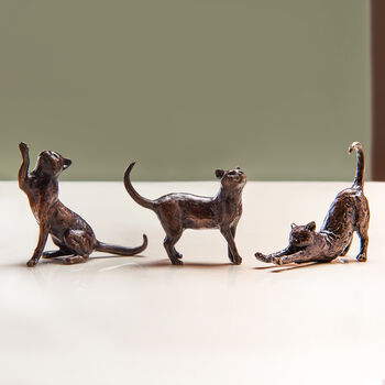 Miniature Bronze Cat Sculpture 8th Anniversary Gift, 3 of 11