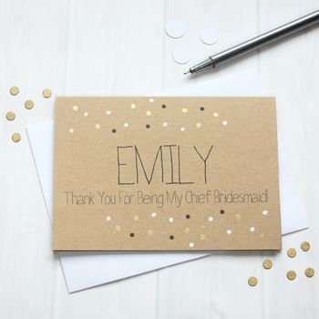 Personalised Chief Bridesmaid Thank You Card, Gold Dots, 3 of 4
