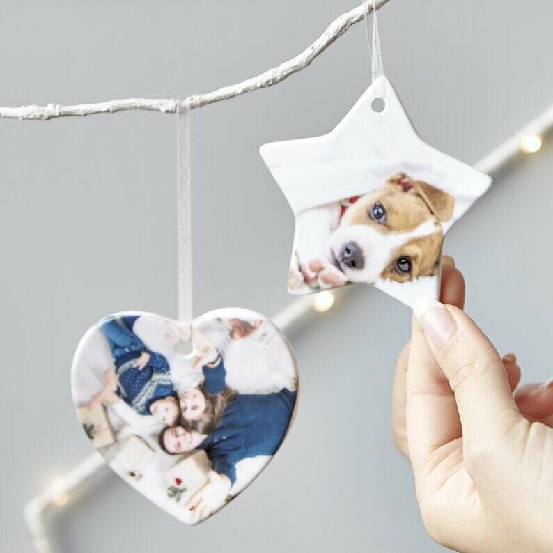 Personalised Ceramic Heart Or Star Photo Decoration