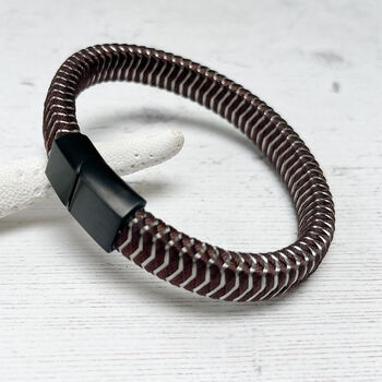 Woven Leather And Stainless Steel Bracelet For Men, 11 of 12