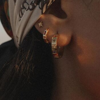 Gold Rainbow Gemstone Huggie Hoop Earrings, 7 of 9