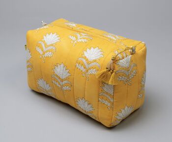 Fan Flower Pattern Yellow Cotton Wash Bag, 2 of 6