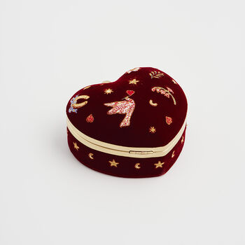 Red Velvet Embroidered Heart Jewellery Box, 5 of 6