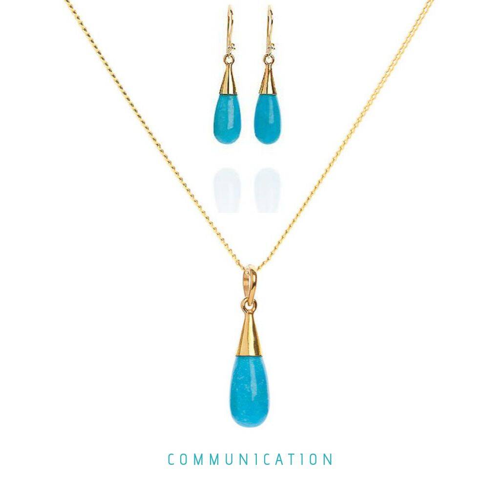 18ct Gold Turquoise Throat Droplet Necklace And Earrings | By Elizabeth Raine, 1 of 12