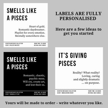 Personalised Pisces Zodiac Candle With Custom Text, 5 of 11