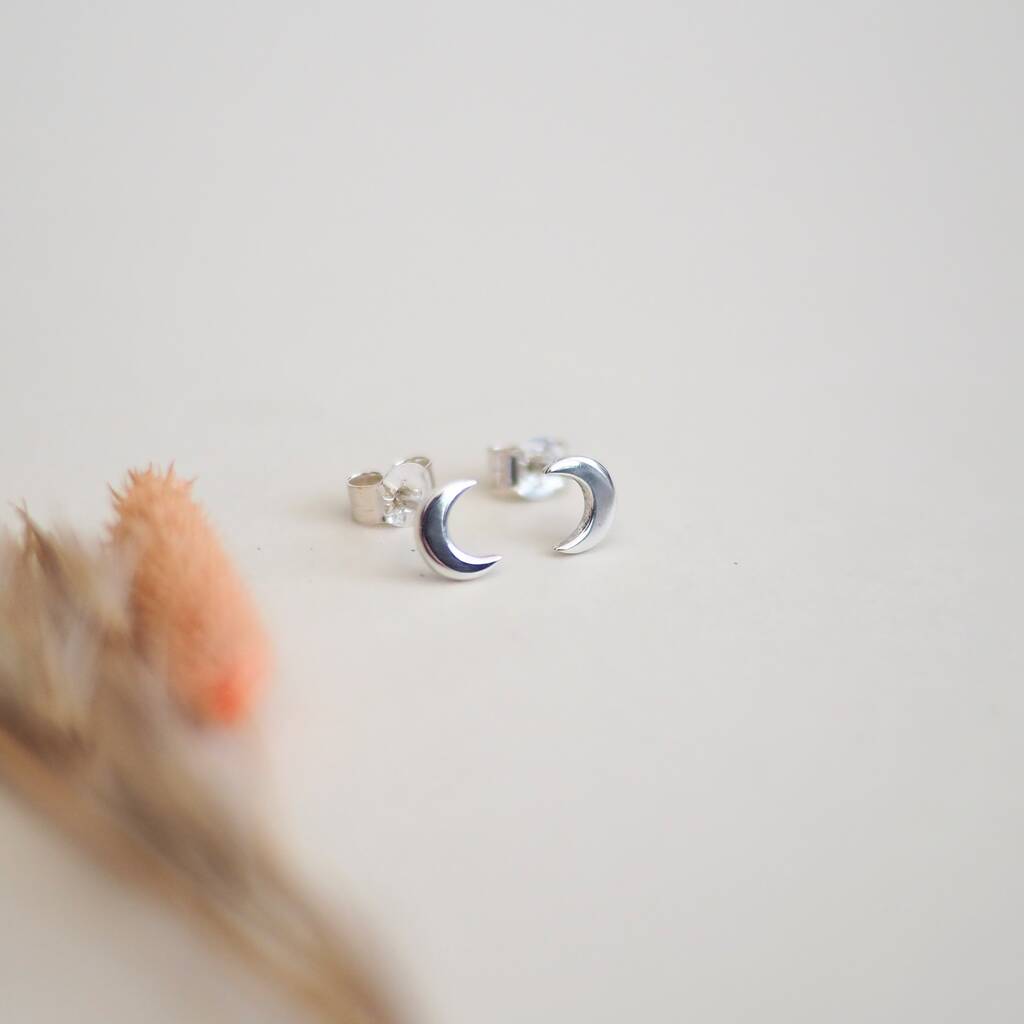 Recycled Silver Crescent Moons Studs, 1 of 4