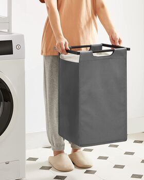 Two Compartment Grey Laundry Hamper Basket, 2 of 9