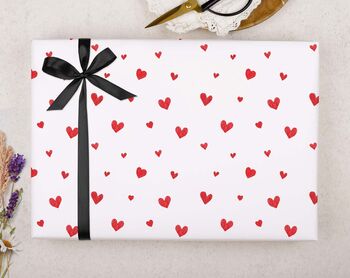 Valentine Wrapping Paper With Red Heart Design, Three Sheet Pack, 2 of 2