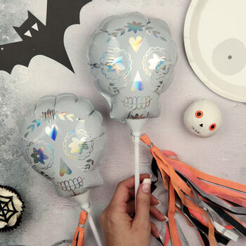 6x Halloween Mini Foil Sugar Skull Balloons, 2 of 3