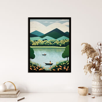The Boating Lake Green Nature Geometric Wall Art Print, 4 of 6
