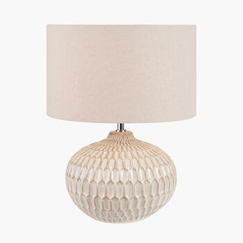 Warm White Textured Glazed Ceramic Table Lamp, 2 of 10